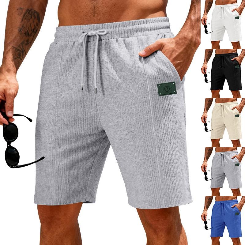 Pantaloncini Casual Estivi da Uomo Bianchi Testurizzati con Tasche e Coulisse per il Tempo Libero