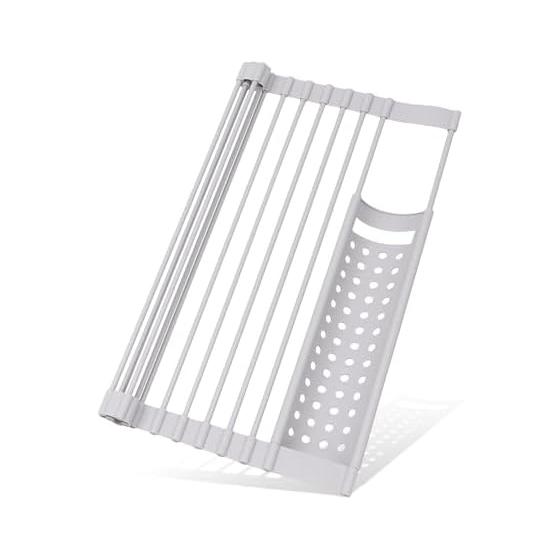 TITIROBA Over-the-Sink Dish Drying Rack, Foldable, Non-Slip, with Tray, Compact Silicone, Space-Saving Kitchen Sink Drying Rack, Wide, Drying Rack