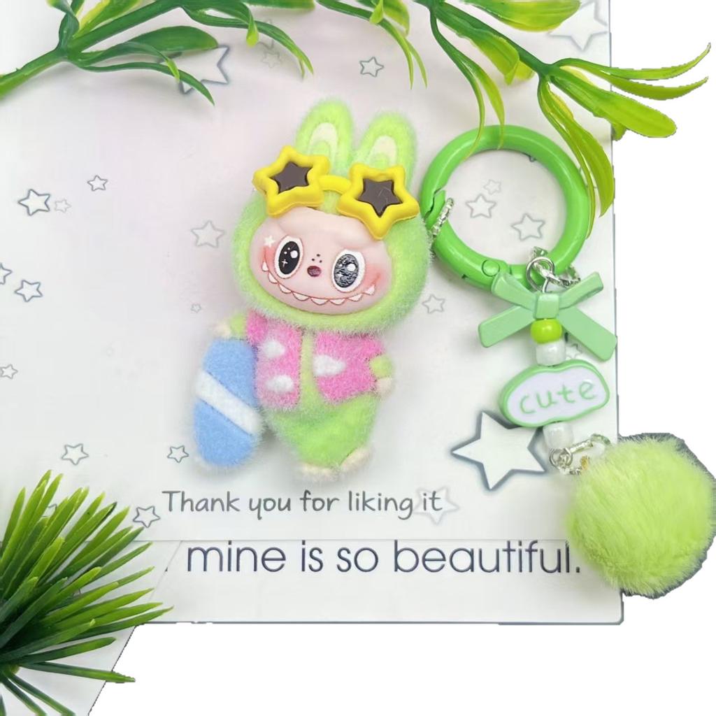 Tide Play Flocking Cute Doll Keychain Pendant Mini Car Desktop Ornament
