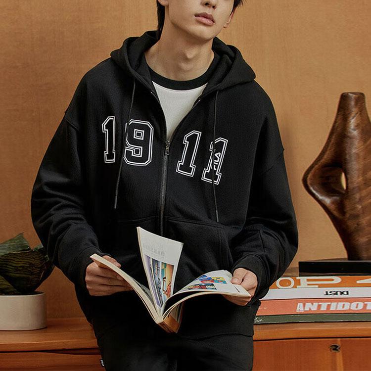 Men's FILA Sweatshirts Unisex Black Hooded Moderate Cardigan