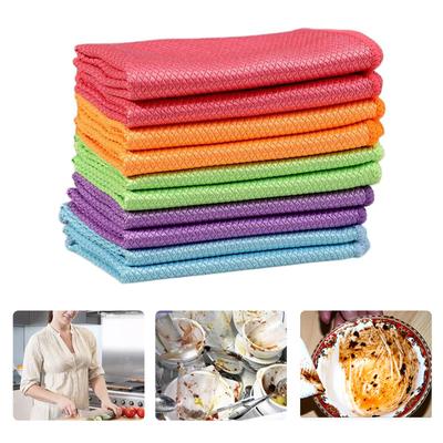 Pack Of 10 High Absorbent Fish Scale Microfiber Cleaning Cloths for Streak Free Surfaces In Kitchen and Home