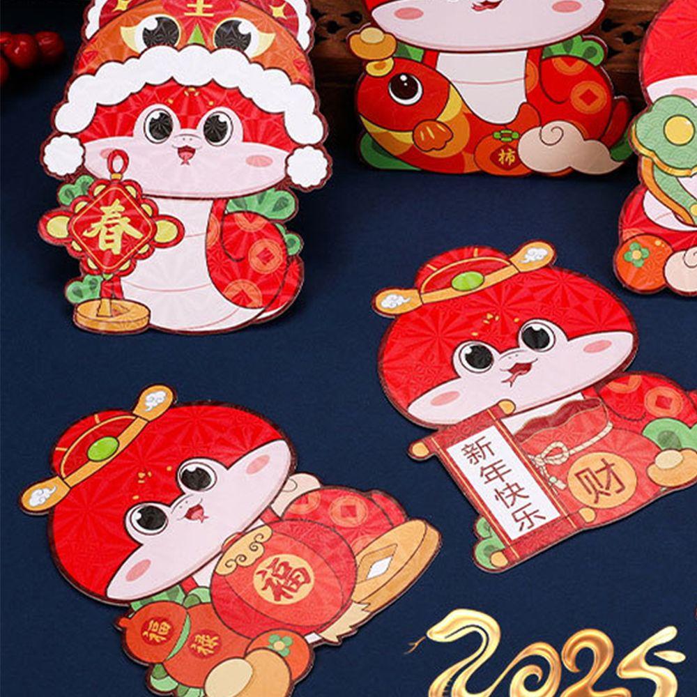 6pcs Traditional 2025 Snake Year Red Envelopes Laser Good Lucky Red Packets  Wedding Birthday