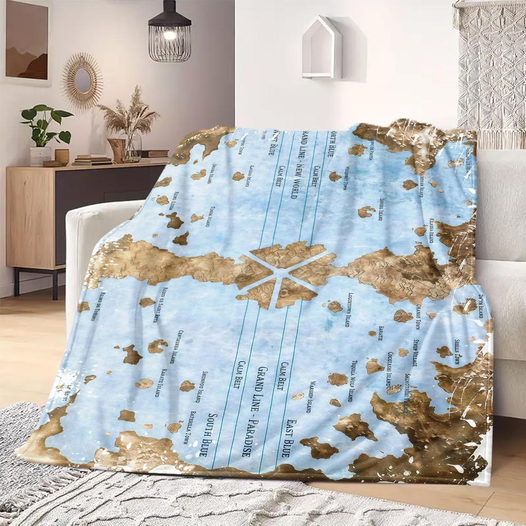 One Piece Route Map Print Blanket Warm Comfortable Flannel Blanket Suitable for Bedrooms,Sofas, Beds,Chairs 108