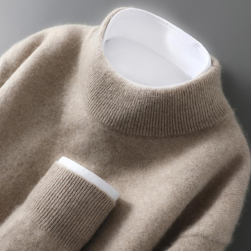 Men's Cross-Border Exclusive 100% Wool Half-High Neck Loose Knit Pullover Sweater