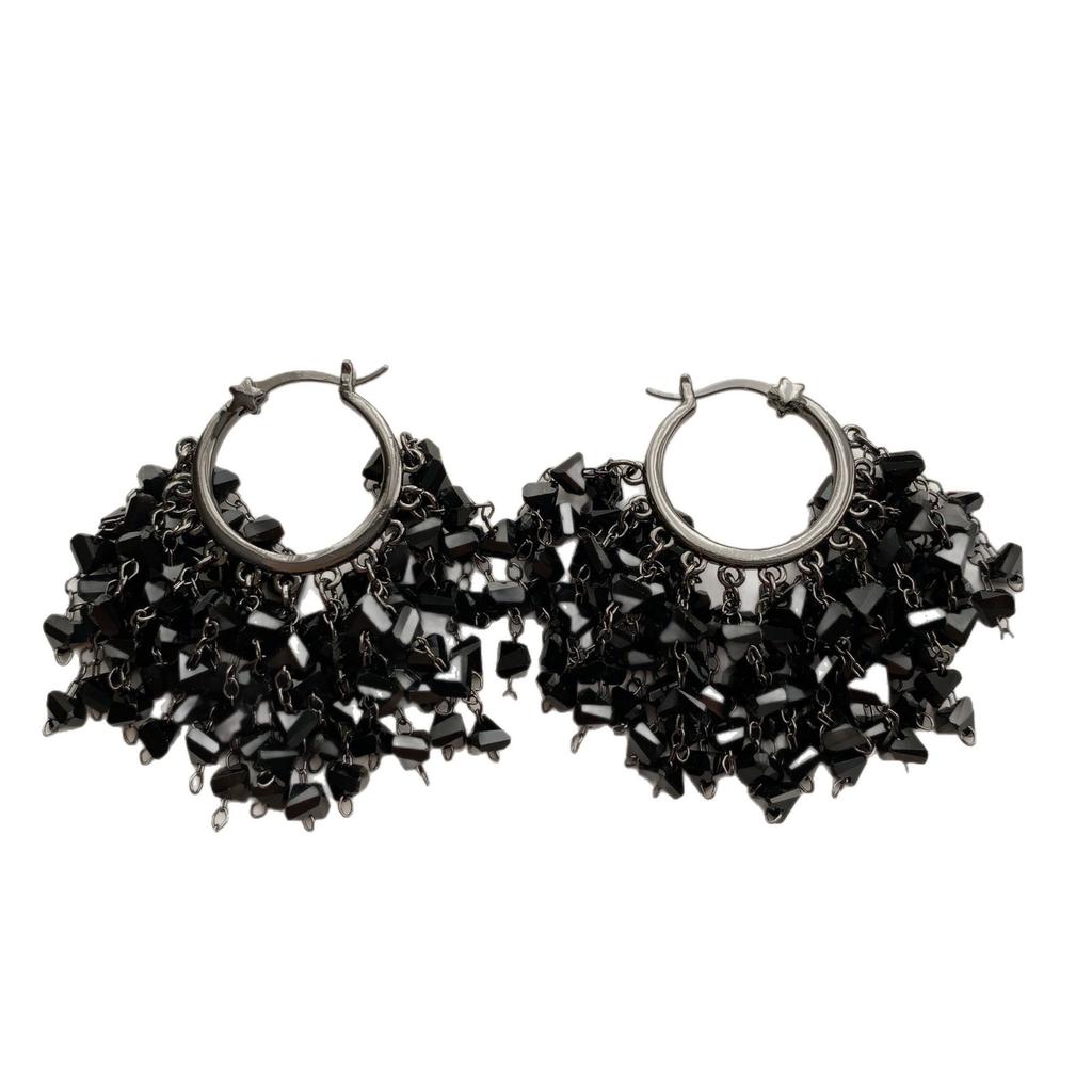 Metal Ring Crystal Fringed Cluster Earrings Earrings Retro Elegant Light Luxury Exquisite Commuter Versatile Women'S Fashion Advanced