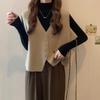 V-neck Knitted Vest Women's Sweater Autumn and Winter New Korean Loose Wild Sweater Vest Sleeveless Sweater