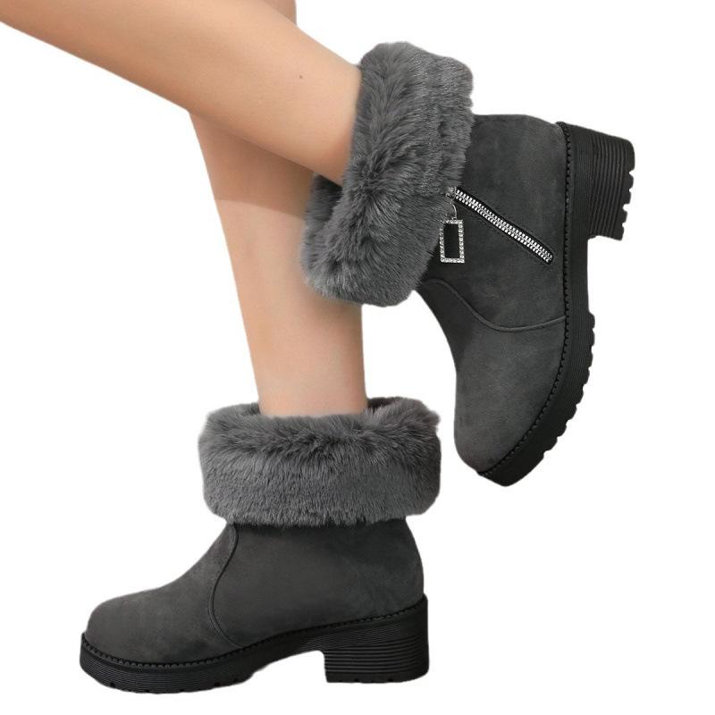 Snow boots autumn and winter new fluffy thick heel plush short boots warm large size cotton boots