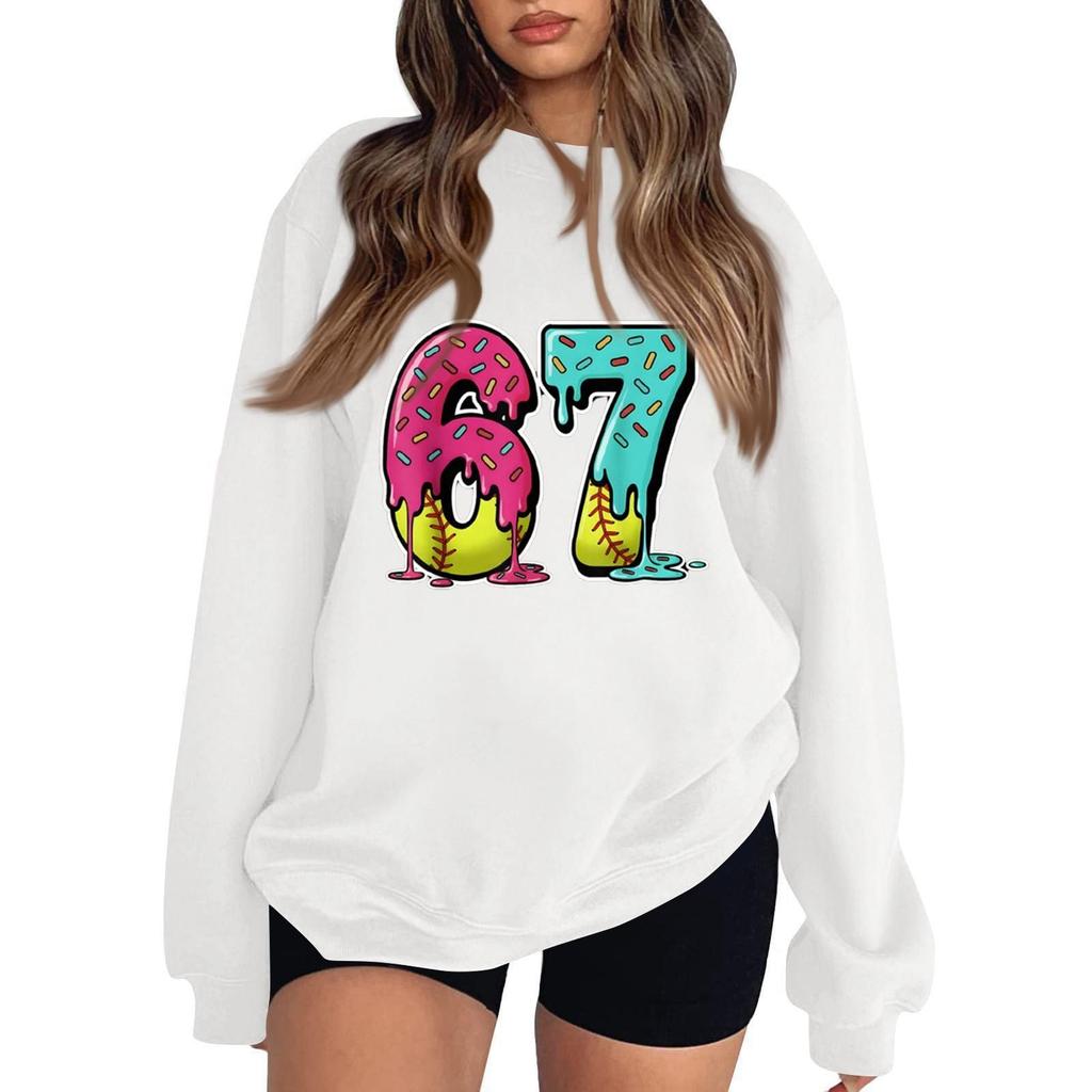 Sudadera de Mujer Casual de Moda de Manga Larga con Cuello Redondo y Estampado