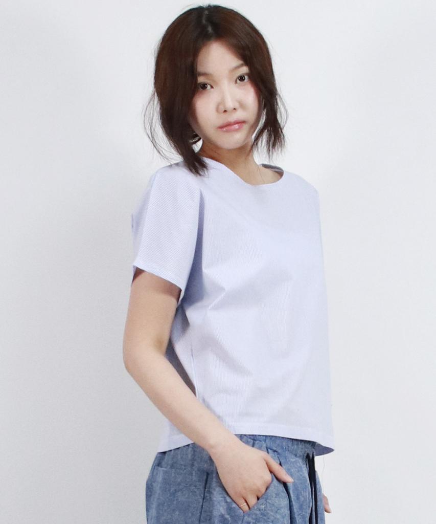 Deumakeu Stripe Mini French Short Sleeve Shirt Blue