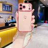 Pearl Strap Case For iPhone 17 Pro Max 16 14 13 15 Plus Air Plating Love Camera Protector Shockproof Soft Metal Lanyard Cover
