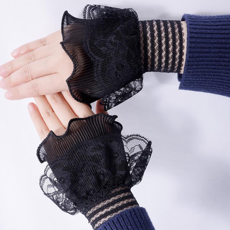 Double Layered Ruffled Lace Fake Sleeves Sweater Elastic Detachable Flared Cuffs Clothing Decoration Ornaments