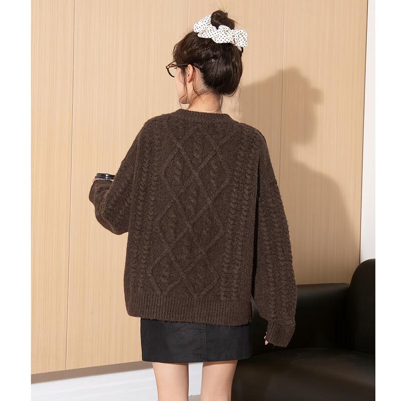 TonLion Women's Cable Knit Round Neck Sweater