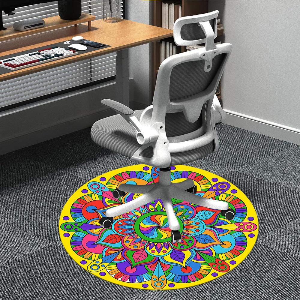 1pc Mandala Psychedelic Office Round Rug, Non-slip, Soft and Durable Office Rug for Interior Decoration, Perfect for Office, Beautiful Decoration yy26