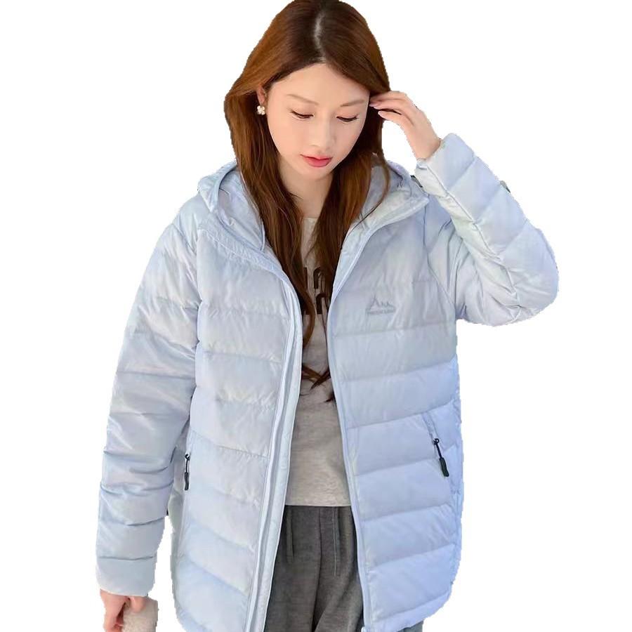 Rib down jacket women's autumn and winter new popular hooded light and thin short trendy fashion loose coat