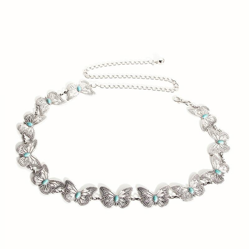 The New Butterfly Metal Sweet Women's Waist Chain Spring Dress Is Versatile with A Small Daisy Silver Belt