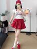 Plus-Size Red Bud Hem Midi Skirt for Women - Autumn Sweet Spicy Girl Cloud Fluffy A-Line Short Skirt