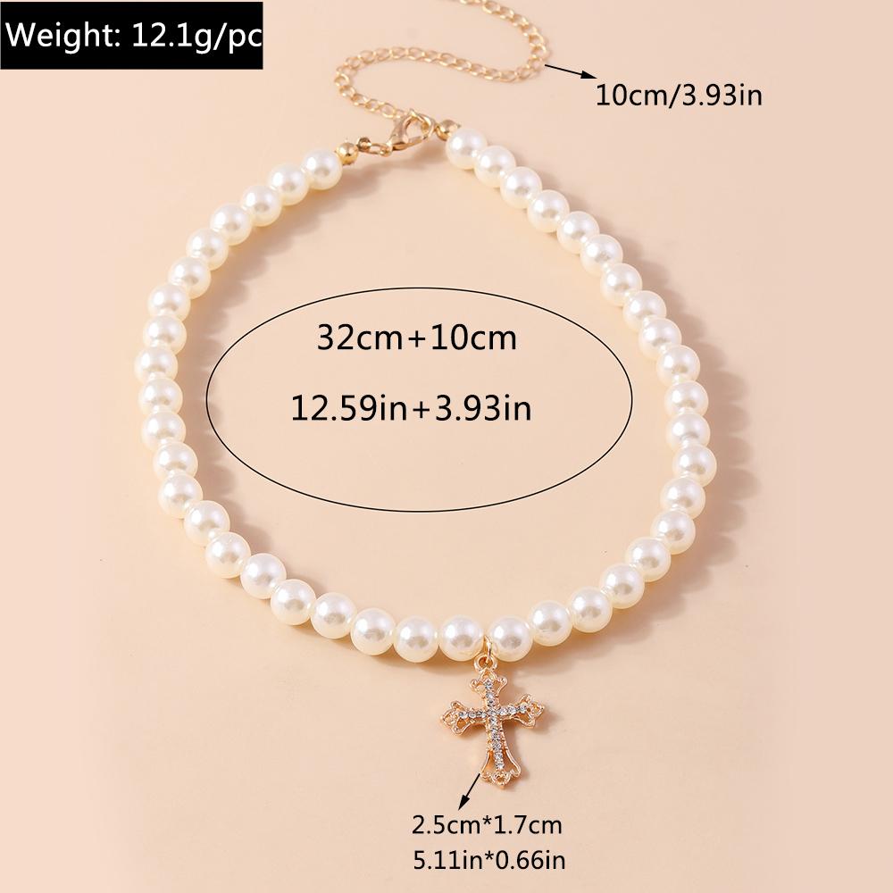 Elegant Cross Pendant Necklaces for Women Girls Pearl Beaded Choker Necklace Wedding Party Jewelry Gifts