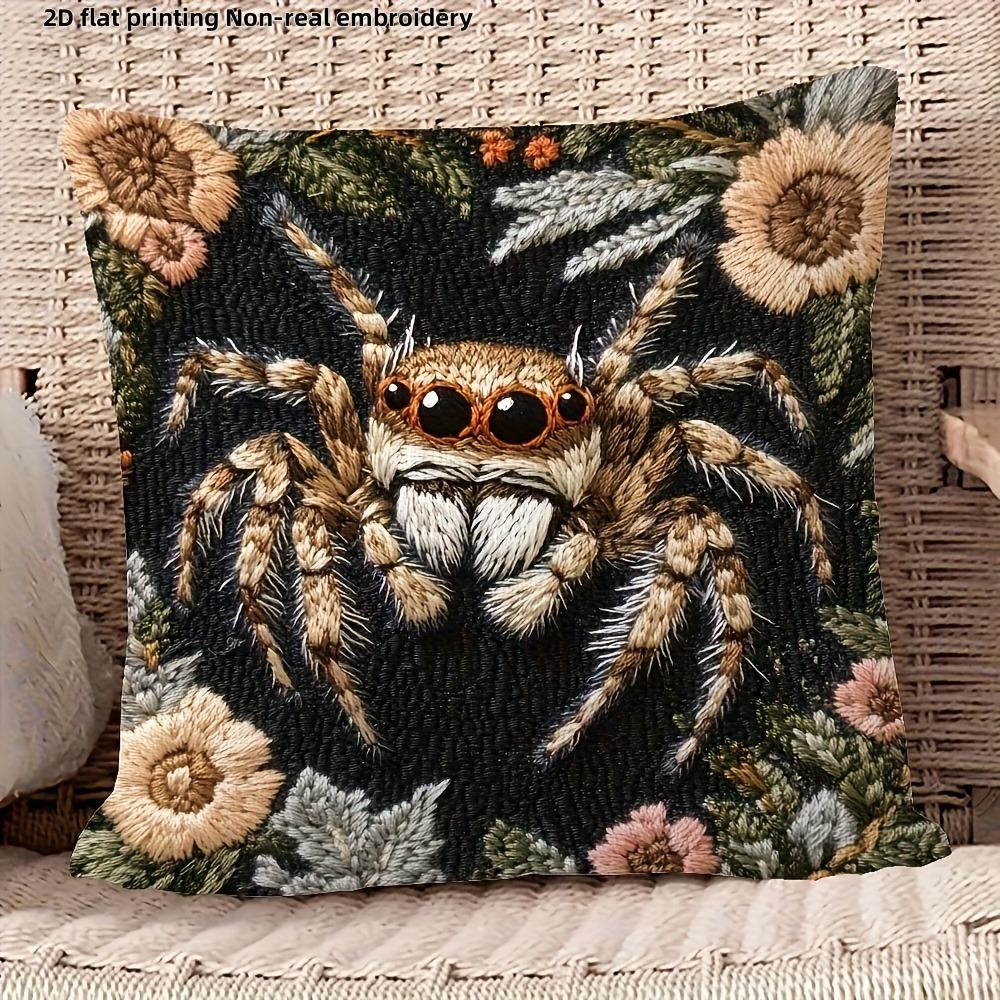 Unique 2D Flat-Printed Spider and Floral Pattern Pillow Cover Sofa cushion cover, home room dormitory decoration, 2D printing