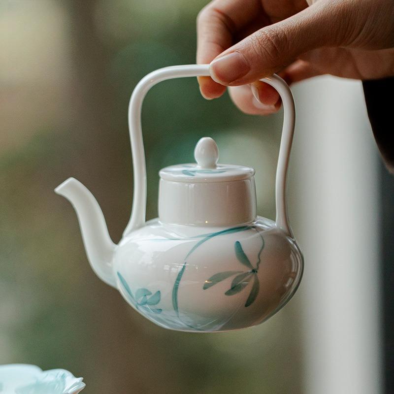 Hand Painted Orchid Ceramic Teapot with Filter Vintage Gradient Glaze Tea Set Gift for Home Decor Tea Lovers