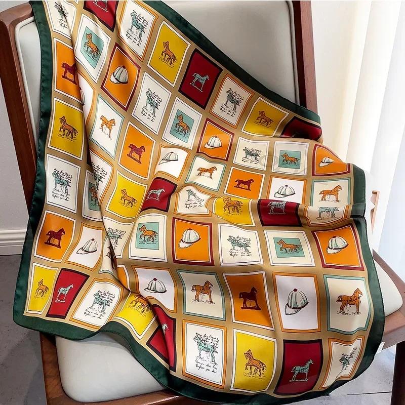 New 70*70cm Silk Satin Hair Scarf Women Handkerchief Printed Female Square Head Bandana Small Neck Muffler Hijab Lady Girl