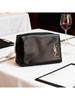 YSL - Black patent leather cosmetic bag with gold logo and zipper closure