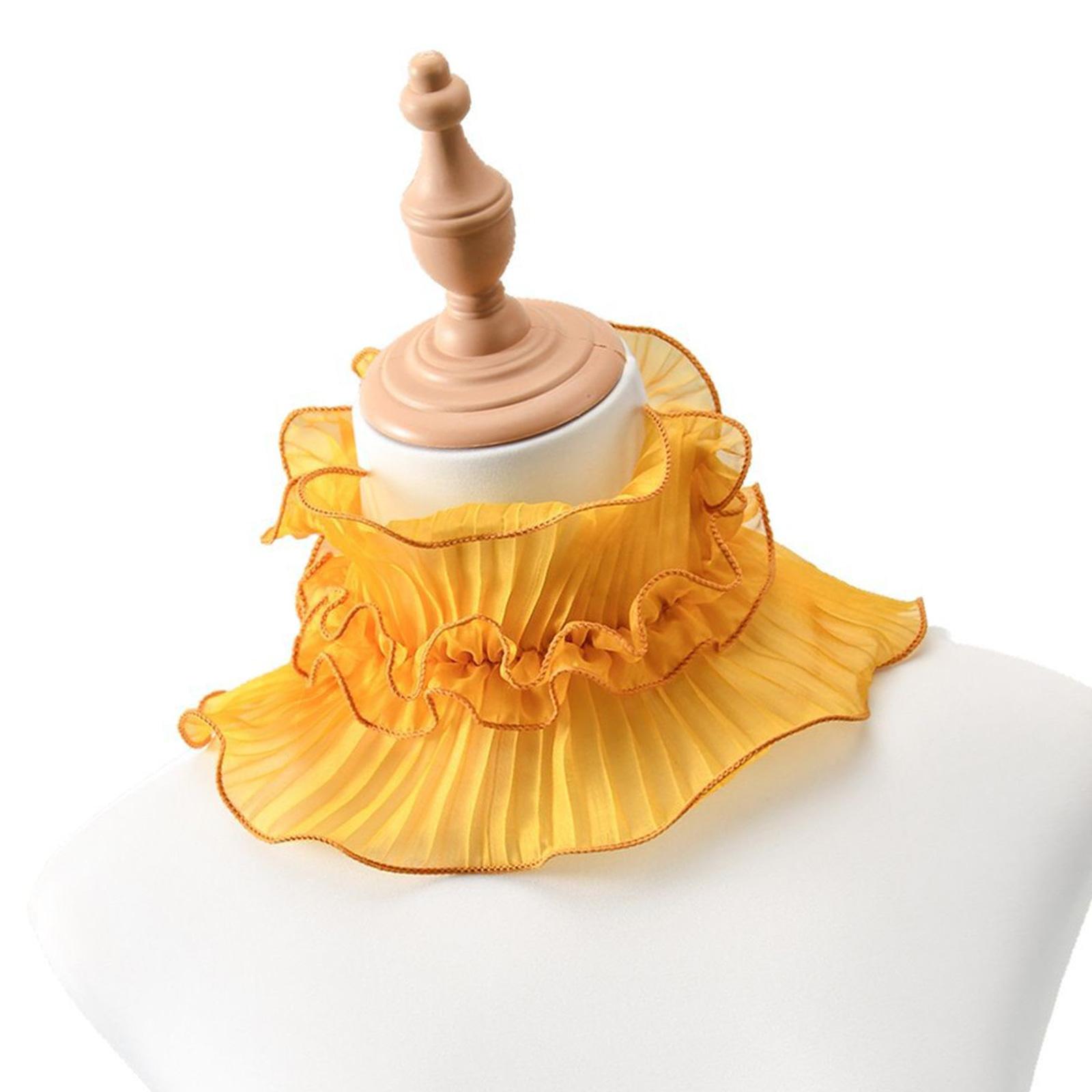 

Весенне-летняя полиэстеровая шейная косынка с цветочным кружевом, универсальный дизайн женского воротника рубашки с оборкой для стильного вида жёлтый