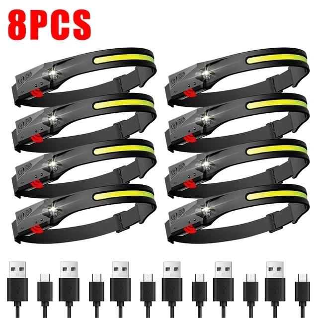 LED Sensor Headlamp USB Rechargeable Led Head Torch Built-in Battery Head Flashlight Outdoor Camping Fishing Headlight Lantern