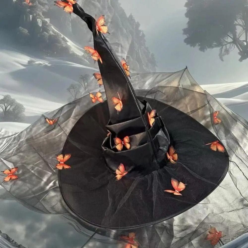 Mesh Yarn Cover Butterfly Witch Hat Butterflies Design Wizard Cap Masquerade Cap Women's Costume