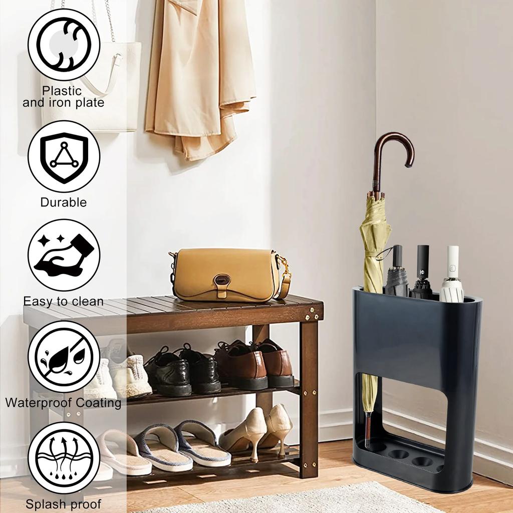 Umbrella Stand With 4 Holes Umbrella Storage Rack Plastic Removable Drip Tray Freestanding Umbrella Holders for Home Office