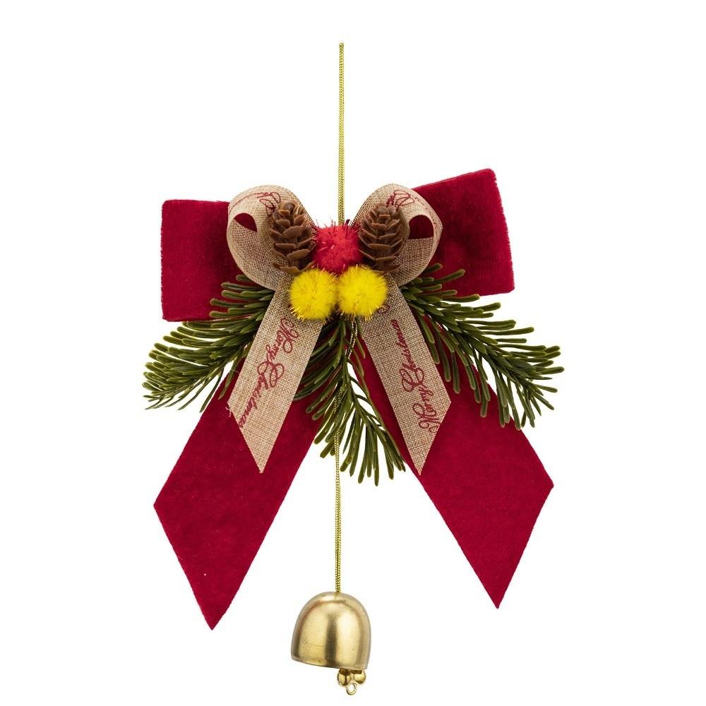 PVC Pine Needle Pinecone Christmas Tree Decor Bow with Bell Xmas Ornaments Christmas Tree