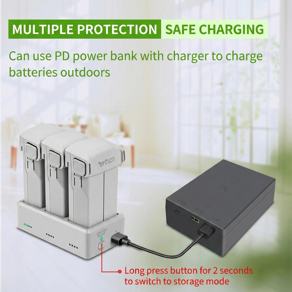 Multifunction Travel Charging Dock For Drones Battery Supports 3 Batteries Simultaneous Charge And Power Mode