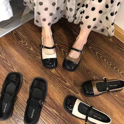 Spring New Single Shoes One-word Buckle Women's Shoes Small Leather Shoes Low Heels Retro Mary Jane Shoes