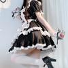 Jingyue Fang Lolita Služebná Oblečení Šaty, Zástěra, Pokrývka hlavy, Manžety rukávů, Polyester, Černá