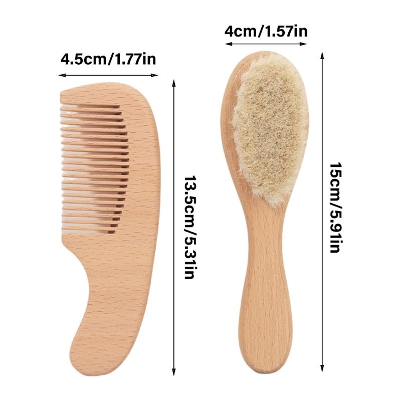 Baby Hair Brush and Hair Comb Set Soft Goat Bristles Cradle Caps Brush for Newborns & Toddlers Wood Baby Hair Brush