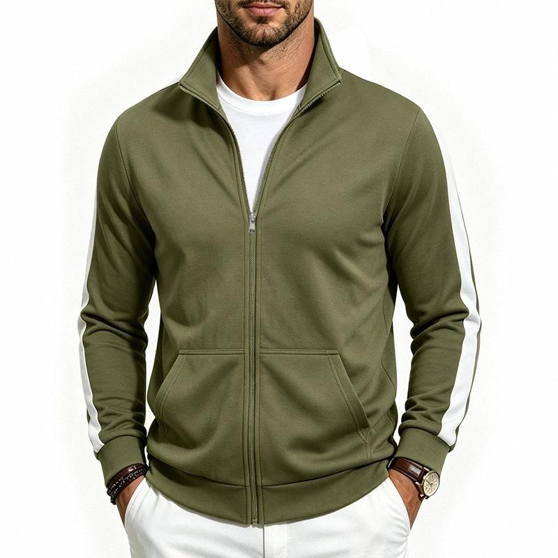 Mens Loose Fit Zip Up Stand Collar Sport Jacket