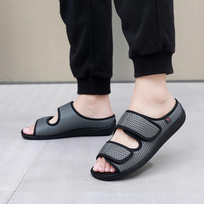 Summer Comfortable Diabetes Shoes Fat Thumb Instep Height Foot Code Middle-Aged Elderly Sandals Puffy Adjustable Slippers Unisex