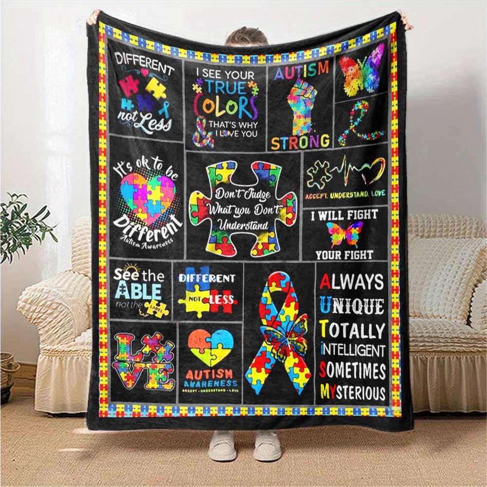 Autism Awareness Quotes Gift Blanket Ultra-Soft for Sofa Couch Office Bed Picnics Four Seasons Universal Digital Print Ideal Picnic Accessory Y47