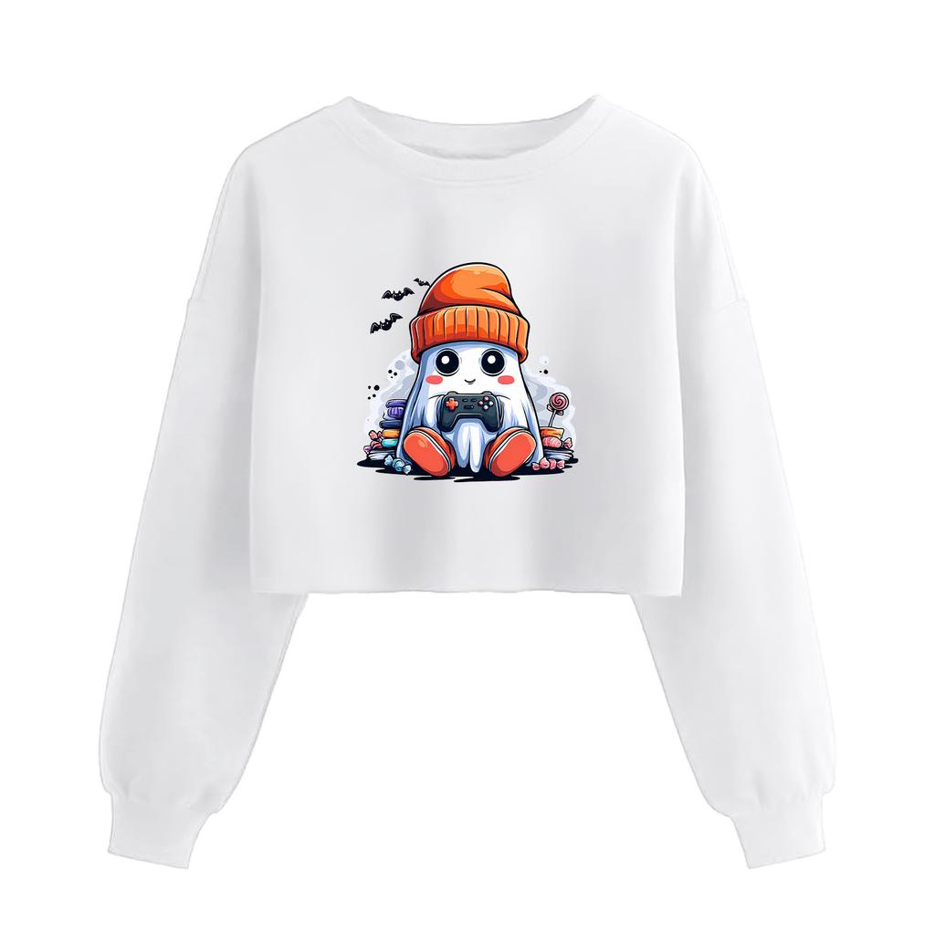 Women's Fashion Halloween Printed Navel-Exposed Long Sleeve Pullover Sweatshirt