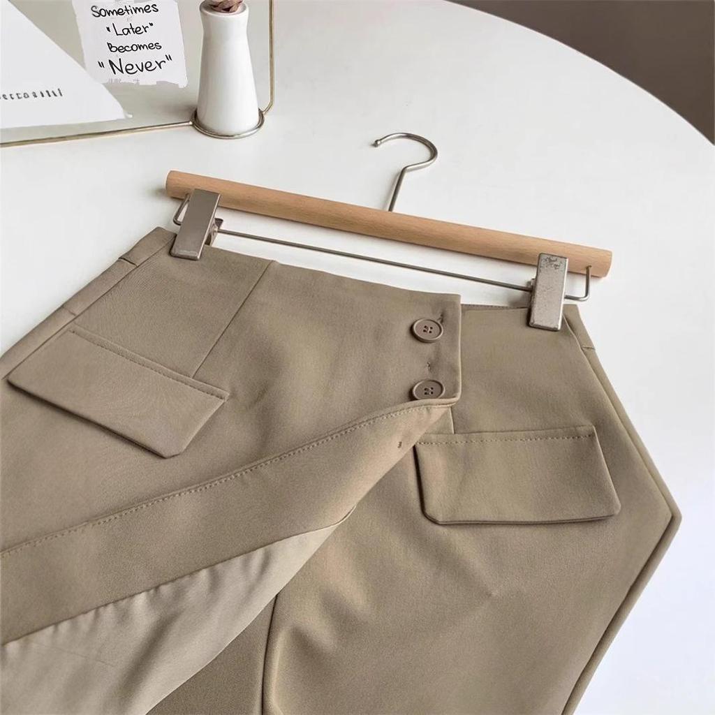 2025 Irregular High-Waisted Slimming A-Line Shorts Skirt with Button Detail - Women's Wide-Leg Pants
