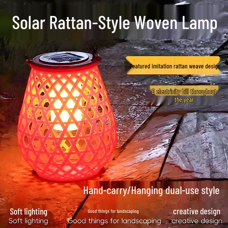Chinese-Style Solar USB Charging Courtyard Lantern: Outdoor Rattan Atmosphere Lamp, Floor-Standing or Handheld for Balcony and Garden.
