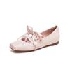 Fashion Ballet Silver Flats Spring Mary Jane Shoes Small Square Bow Flat Shoes Lazy Slip-on Single Shoes Soft Sole Comfort Dress Pumps