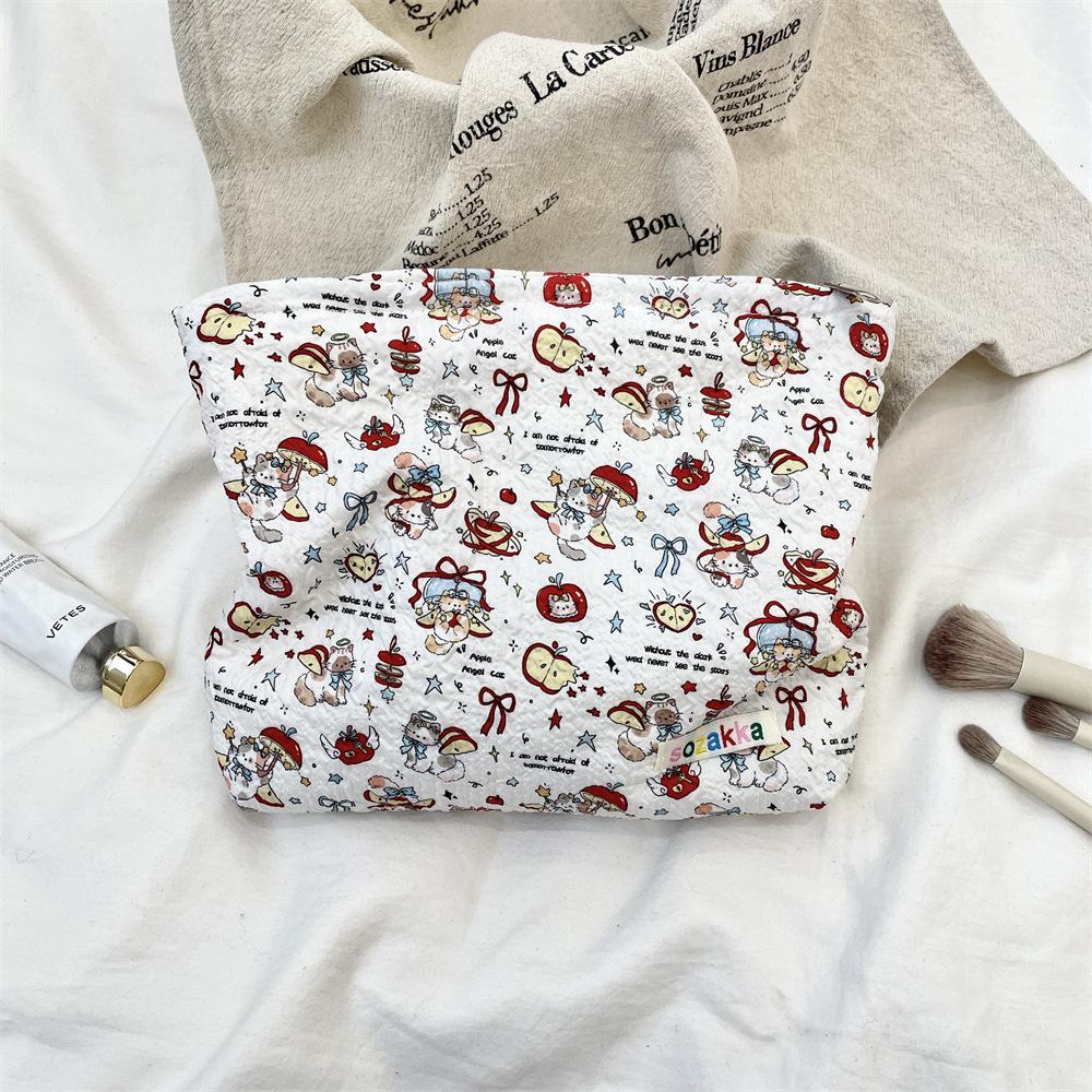 1pc Double-Sided Cartoon Pattern Cosmetic Bag Large Capacity Multifunctional Canvas Zipper Travel Storage Bag