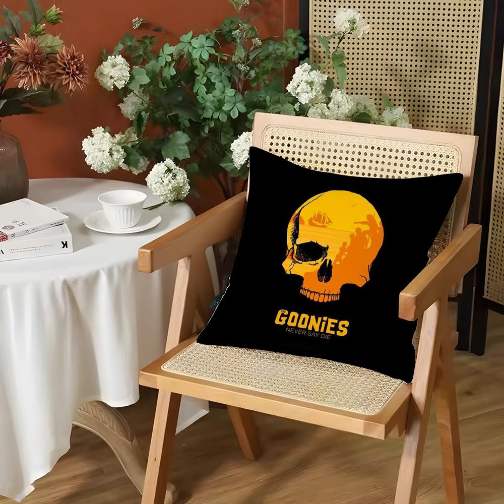 Movie GGoonies Cushion Cover Silky Short Plush Invisible Zipper Dustproof Sofa Pillow Case for Home Decor