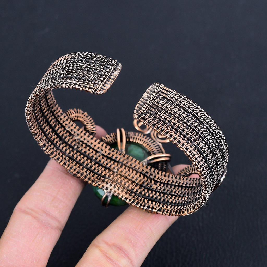 Emerald Bangle 999 Copper Wire Wrapped Jewelry, Handmade Gemstone Bangle Jewelry, For Wedding Gift