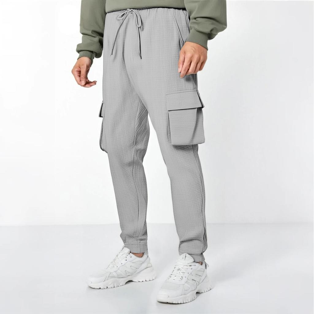 Men's Loose Casual Workwear Trousers, Elastic Waist Drawstring, Lightweight With Pockets, Comfortable And Breathable Trousers