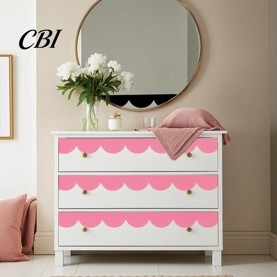 Peel Stick Cabinet Edge Decor 4Pcs Scalloped Border Wall Decals, and Half Arch Geometric Stickers, Decorative Sticker for Bedroom Semi Circle Scallop