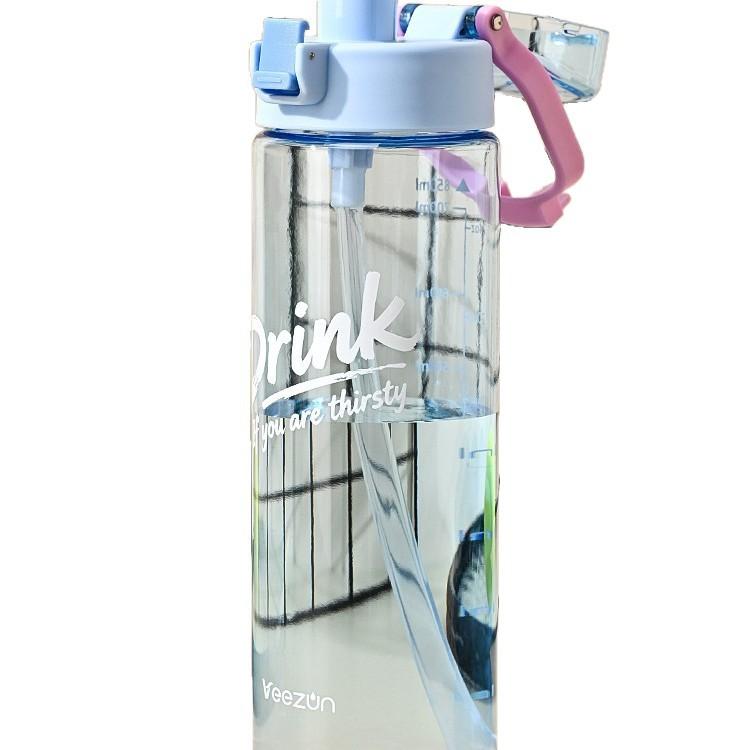 Water Bottle810ml Can Be, Summer Outdoor Sports Hiking Boys and Girls Portable Plastic Sports Kettle with Straw Water Cup