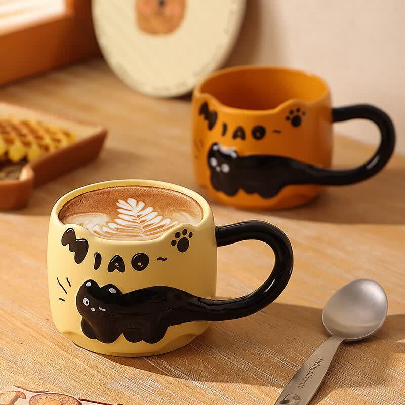 Embossed Kitten Ceramic Mug with Strap