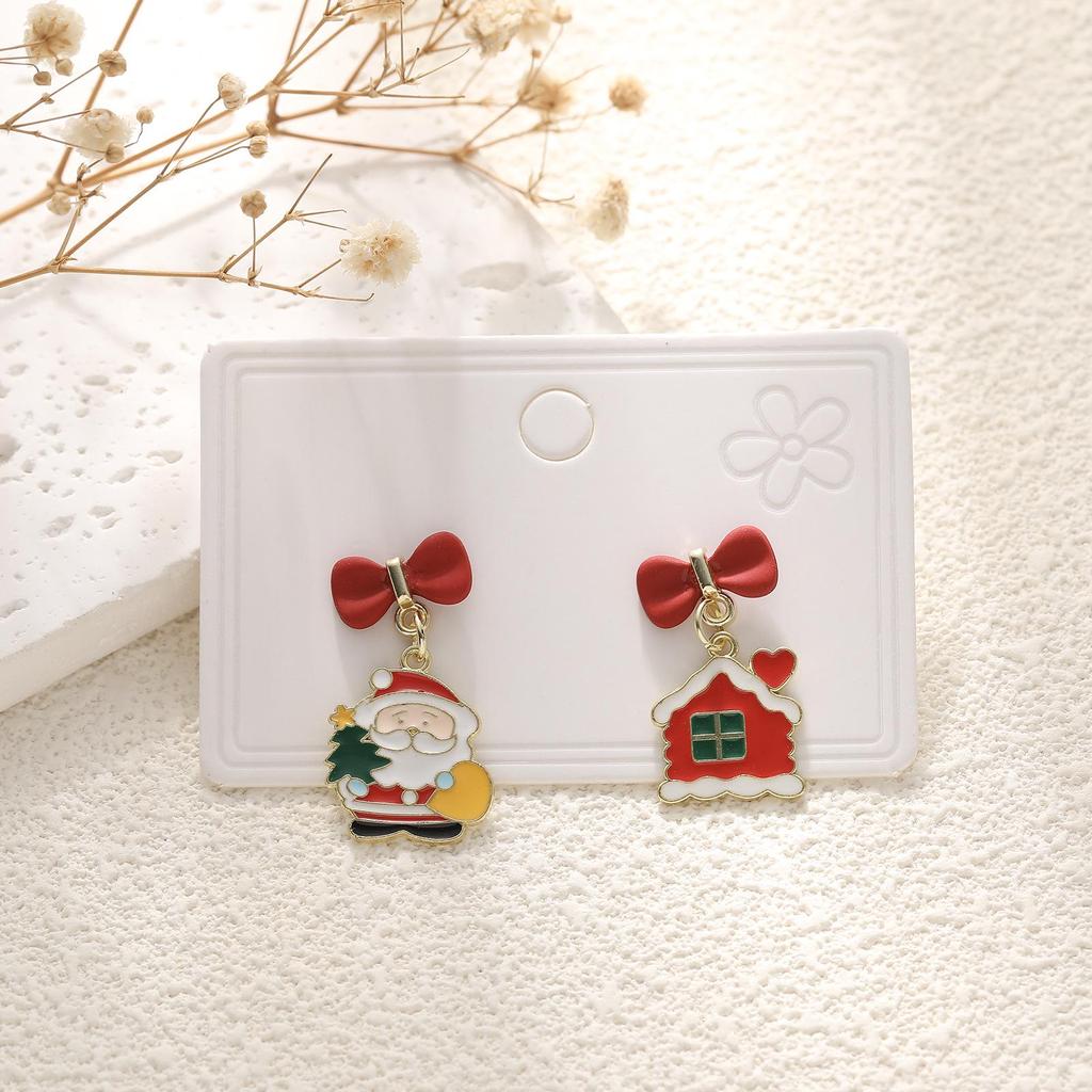 European & American Cartoon Rhinestone Christmas Earrings – High-End Asymmetrical Festive Jewelry for Women