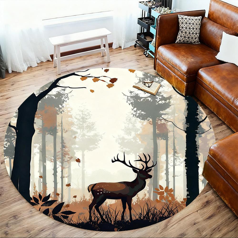 1pc Deer Forest Round Chair Mat Office Area Rug - Non-Slip, Floor Mat for Office, Bedroom, Ideal Home Decor Gift C0112017